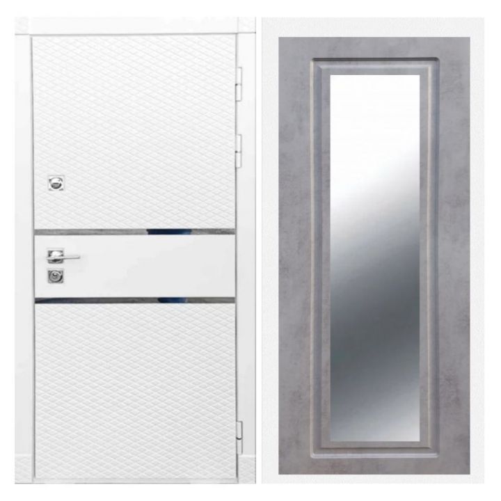 Дверь входная Армада Х15 Белый Софт Зеркало Мини ФЛЗ-120 Бетон Темный