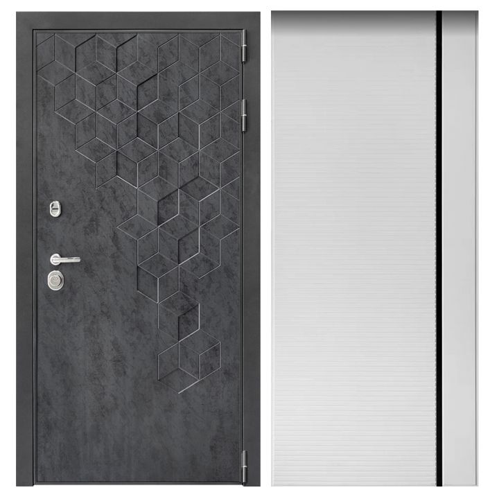 Металлическая Дверь Дверной континент ДК-3/панель 713 Бетон Графит Рикамо софт черное стекло