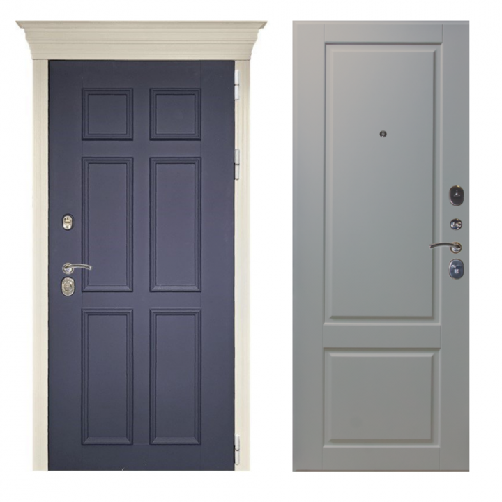 Входная дверь Заводские двери Стокгольм темно-синий / Доррен софт грей