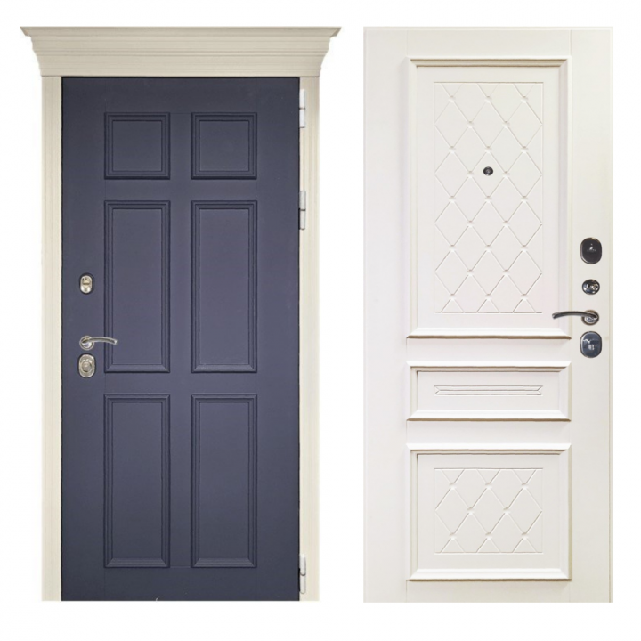 Входная дверь Заводские двери Стокгольм темно-синий / Урбино софт белый