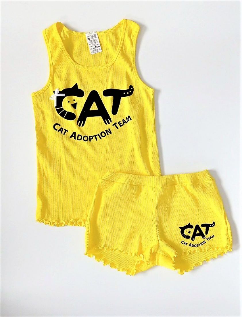 Трикотажная женская желтая пижама Cat
