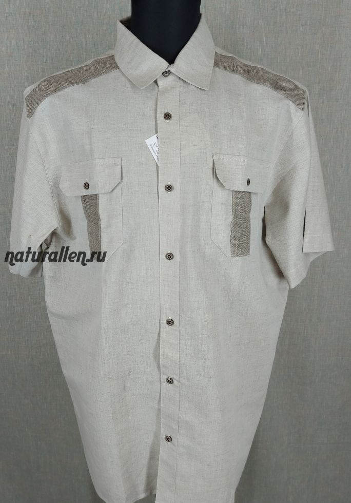 Мужская льняная рубашка Погоны (ткань по типу "мешковина") 60 размер