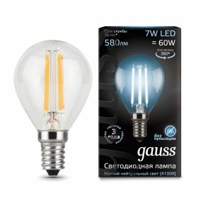 Лампа (LED) Светодиодная Gauss 7W E14 4100K Filament Globe 105801207 / Гаус