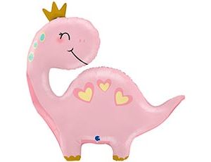 Динозаврик в короне розовый шар фольгированный с гелием