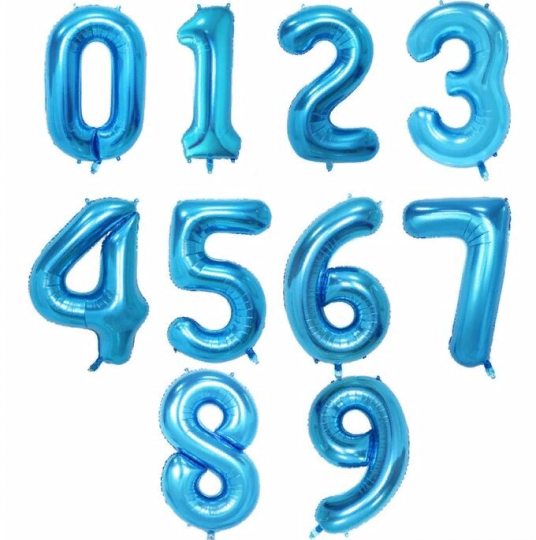 НОВИНКА! Цифры 0-9 синие СРЕДНИЕ фольгированный шар с гелием