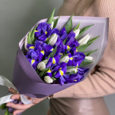 Белые тюльпаны и синие ирисы