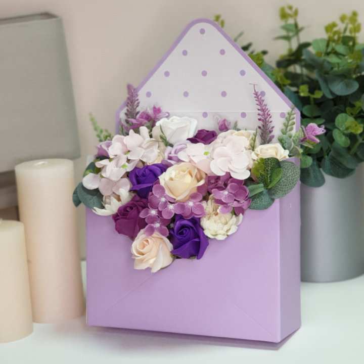 Коробка для цветов Конверт Фиолетовый  22x8x32см