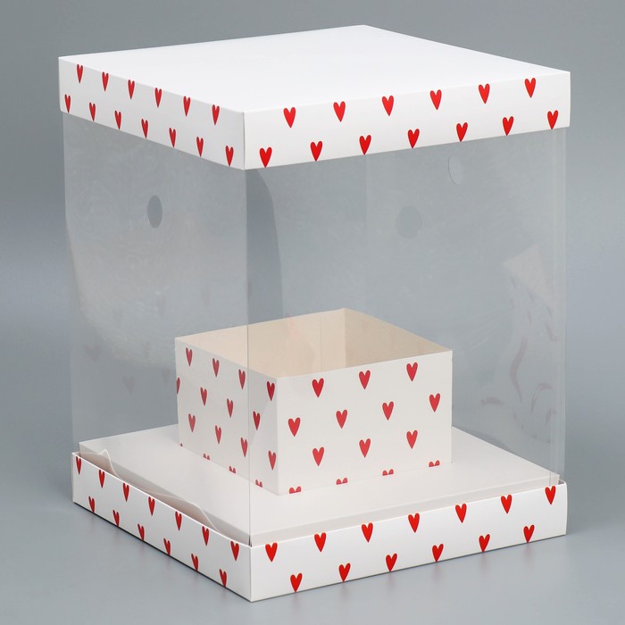Коробка для цветов с вазой и PVC окнами складная «Сердца», 23 х 30 х 23 см