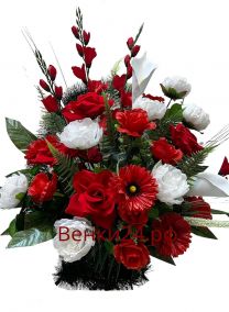 Фото Ритуальная корзина "Ладья №3" розы,гладиолусы,пионы.