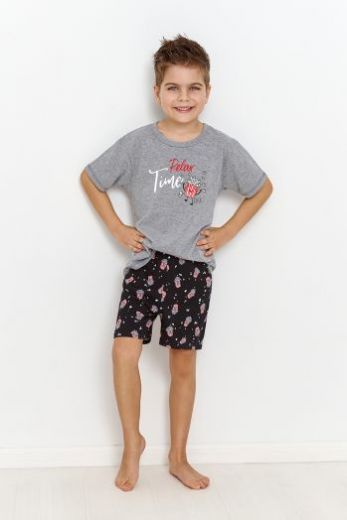 Пижама детская для мальчиков TARO Relax 2897-2898-01, футболка и шорты, серый