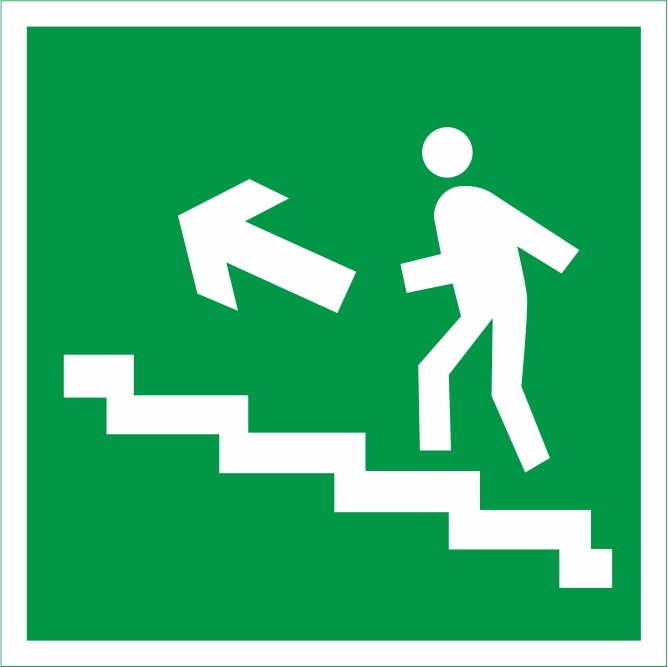 E16 "Направление к эвакуационному выходу по лестнице вверх"