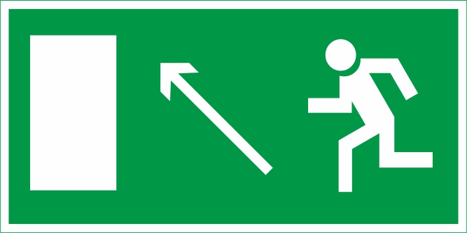 E06 "Направление к эвакуационному выходу налево вверх"