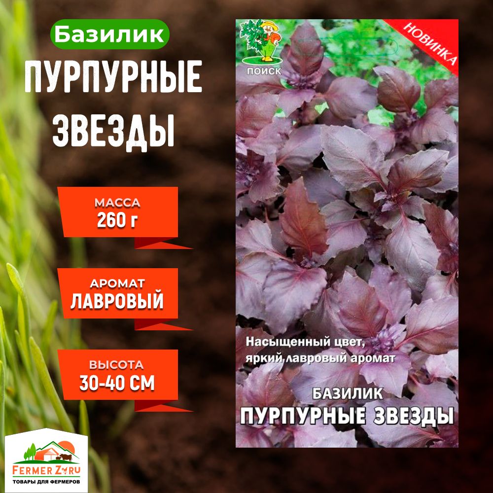 Семена Базилик овощной Пурпурные звезды 0,1гр. Комплект из 3 пакетиков