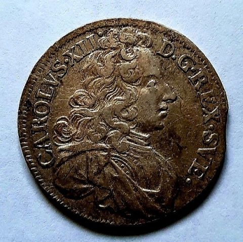 2 марки 1699 Швеция Карл XII AUNC