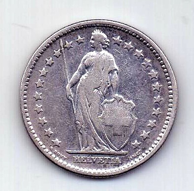 2 франка 1904 Швейцария XF Редкий год