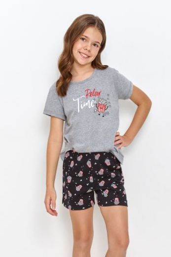Пижама детская для девочек TARO Relax 2896-01, футболка и шорты, серый