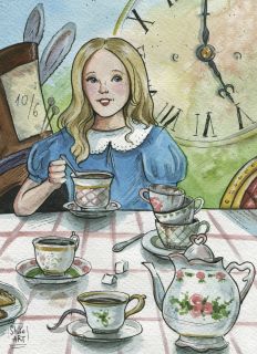 Почтовая открытка Алиса на чаепитии