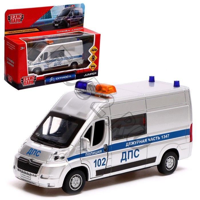 Машина металлическая «Citroen Jumper полиция», 14 см, двери, багажник, инерция, цвет серебро