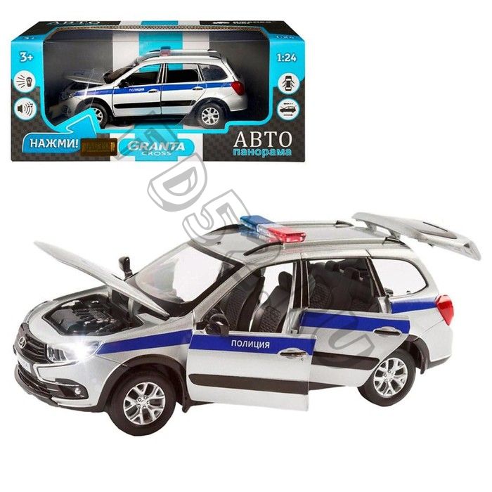 Машина металлическая «Lada Полиция» 1:24, цвет серебряный, открываются двери, капот и багажник, световые и звуковые эффекты