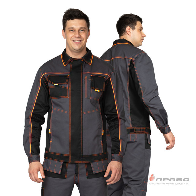Костюм мужской "Бренд 2 2020" тёмно-серый/чёрный (куртка и полукомбинезон) (9425)