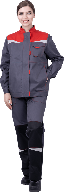 Костюм КМ-10 Люкс, серый-красный-черный (Куртка + брюки) (Кос 066)