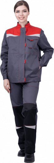 Костюм КМ-10 Люкс, серый-красный-черный (Куртка + брюки) (Кос 066)