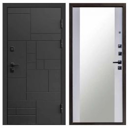 Входная дверь Termo-door Квадро BLACK Зеркало белый софт Металлическая