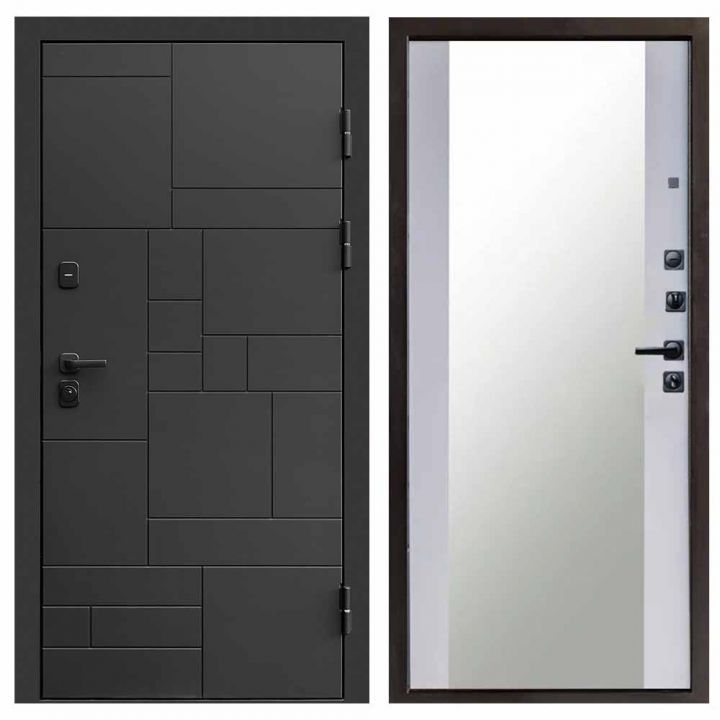 Входная дверь Termo-door Квадро BLACK Зеркало белый софт