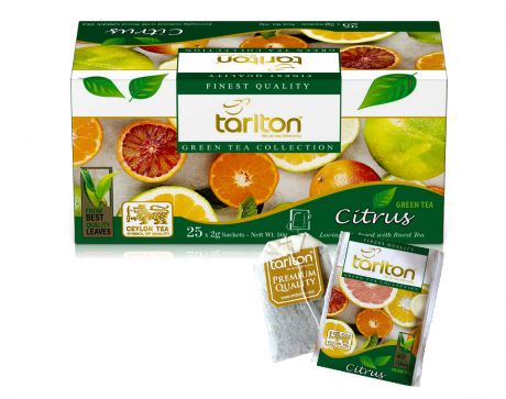 Чай зеленый цейлонский Tarlton Citrus со вкусом цитрусовых, 25 пак, Шри-Ланка
