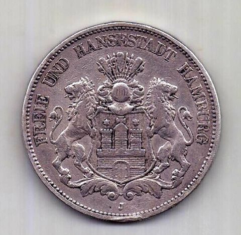 5 марок 1876 Гамбург XF Редкий год
