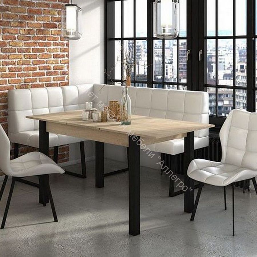 Обеденная группа уголок кухонный Реал+стул Рим (2 шт.)+стол Милан-3, борнео милк/дуб сонома/черный