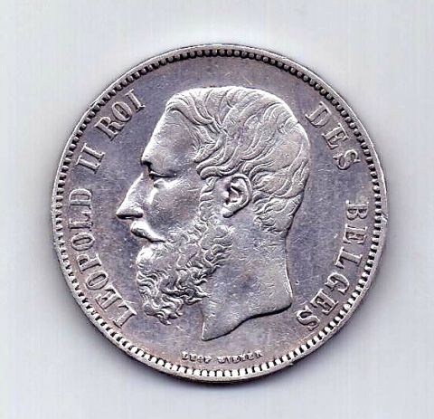 5 франков 1876 Бельгия AUNC Редкий год