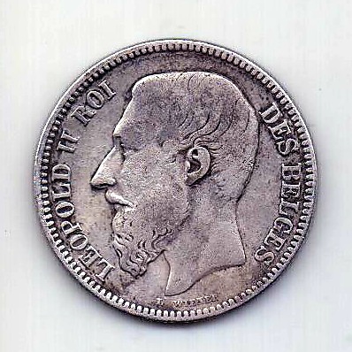 2 франка 1867 Бельгия XF Редкость