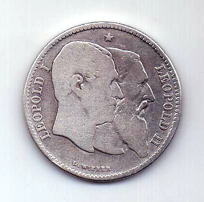 2 франка 1880 Бельгия Редкость