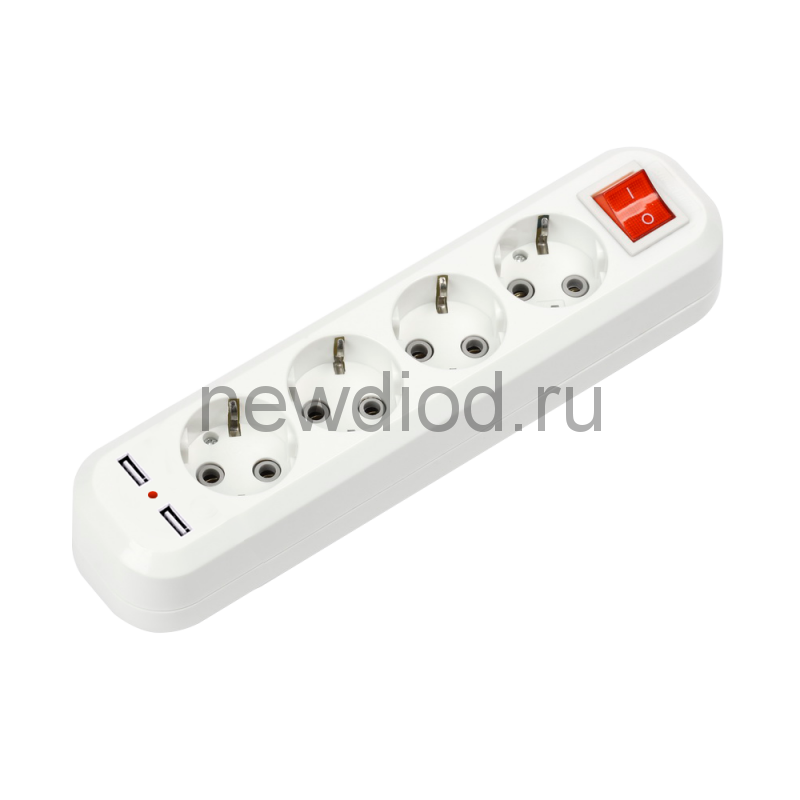 Колодка УЗВ-4USB-GRAND четырехместная с выключателем и заземлением, 2хUSB 5340 IN HOME