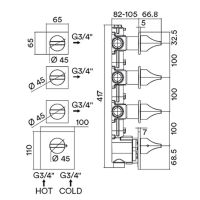 Внешняя часть термостатического смесителя Bossini APICE высокой пропускной способности на 3-6 выходов Z035205 схема 2