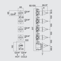 Внешняя часть термостатического смесителя Bossini APICE высокой пропускной способности на 5 выходов Z035208 схема 2