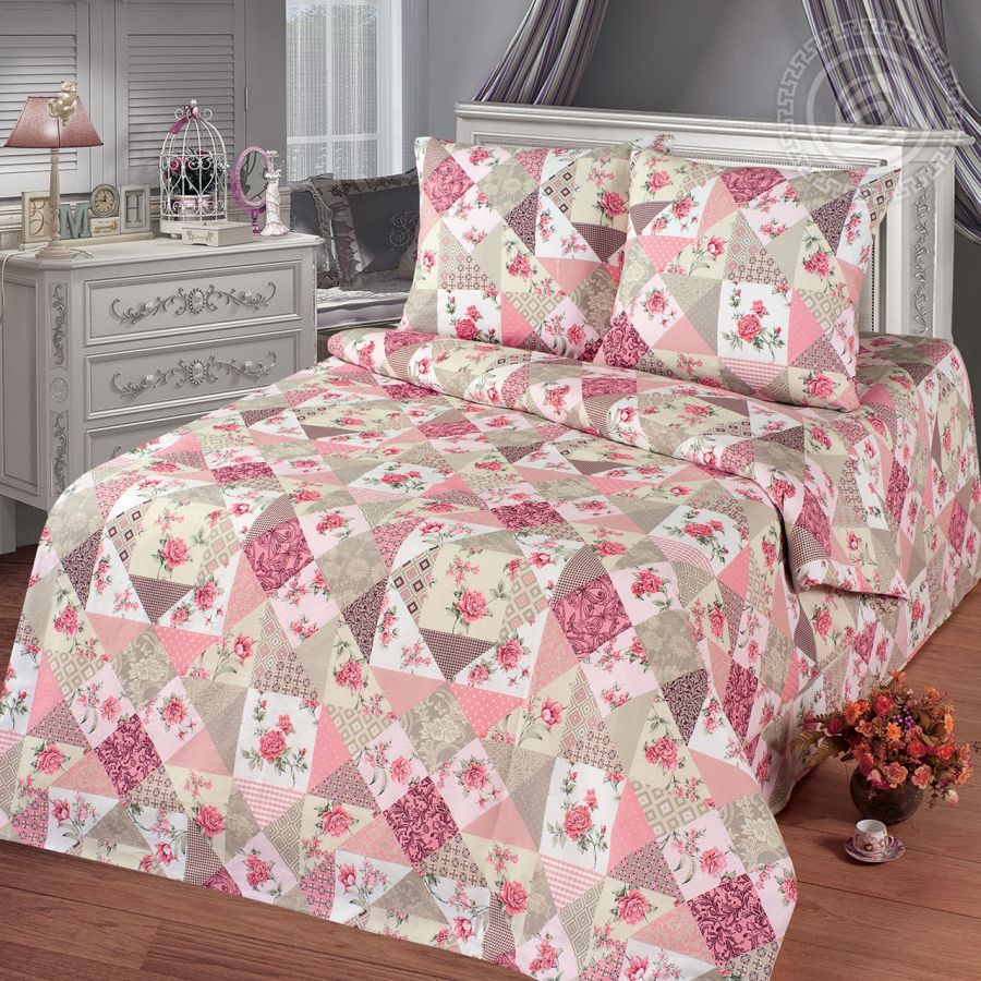 «Лоскутная мозаика розовый» постельное белье Бязь Семейный