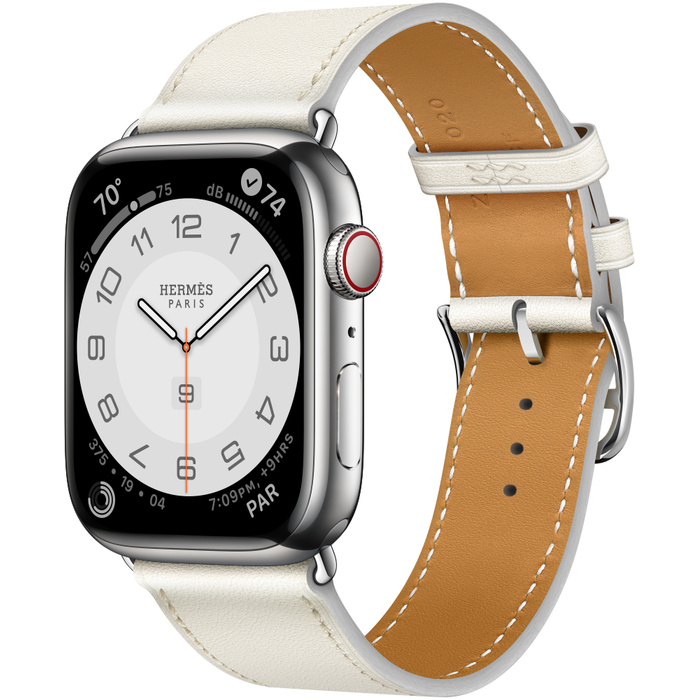 Часы Apple Watch Hermès Series 8 GPS + Cellular 45mm Silver Stainless Steel Case with Blanc Swift Leather Single Tour