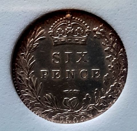 6 пенсов 1906 Великобритания AUNC Слаб