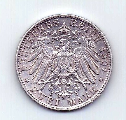 2 марки 1907 Бавария Германия AUNC- XF