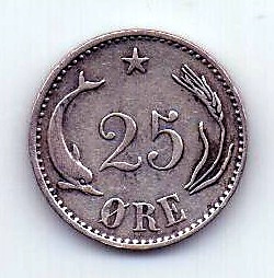 25 эре 1891 Дания AUNC
