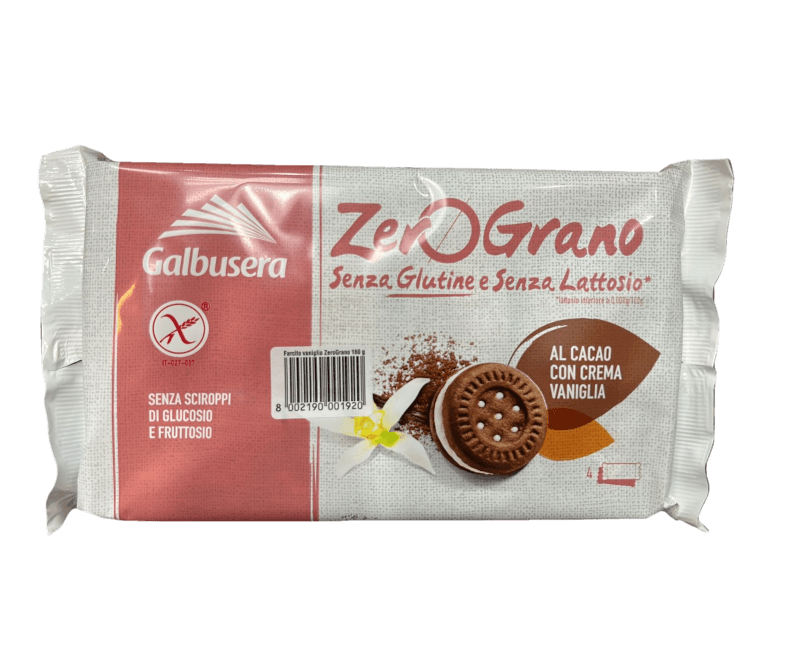 Печенье песочное шоколадное без глютена с ванильным кремом Galbusera 160 г, ZeroGrano Farcito 160 g
