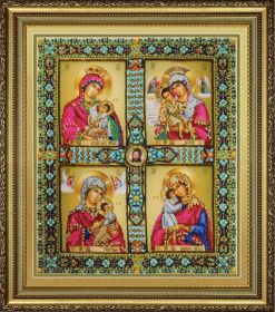 Картины Бисером p-429 Четырёхчастная Икона Пресвятой Богородицы фирменный набор для вышивки бисером купить в магазине Золотая Игла