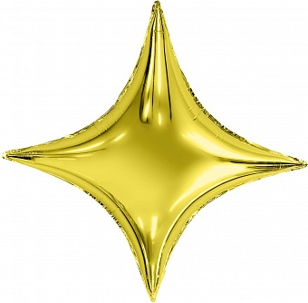 Звезда четырёхконечная золотая шар фольгированный с гелием