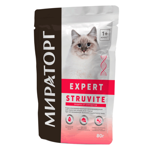 Влажный корм для кошек Мираторг Expert Struvite при мочекаменной болезни струвитного типа 80 гр