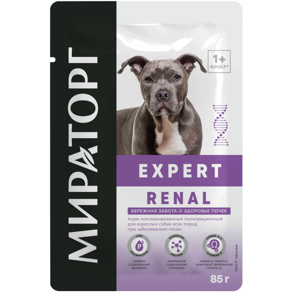 Влажный корм для собак Мираторг Expert Renal при заболевании почек 85 гр