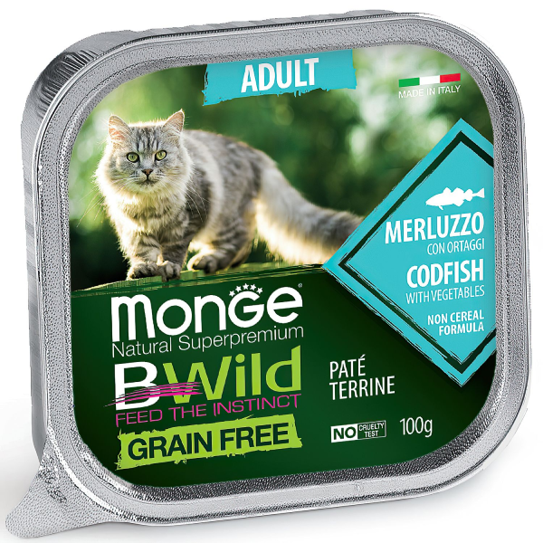 Влажный корм для кошек Monge BWild Grain Free с треской и овощами 100 гр