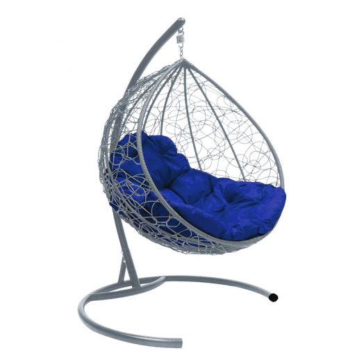 МГККР-13-10 Подвесное кресло КАПЛЯ с ротангом серое, синяя подушка