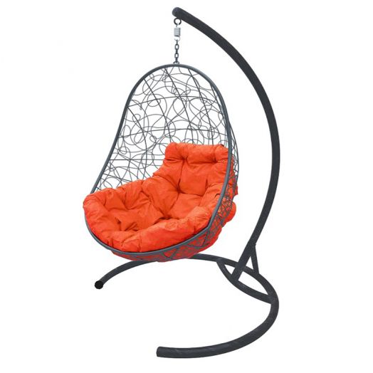 МГКОР-13-07 Подвесное кресло ОВАЛ с ротангом серое, оранжевая подушка